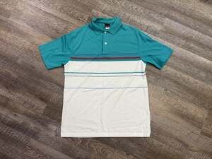 Vintage Royal Knight Polo Shirt Mens Large Teal White Stripe Short Sleeve 80s
